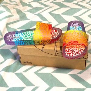 NIB Melissa leopard rainbow slide beach sandals women’s 7